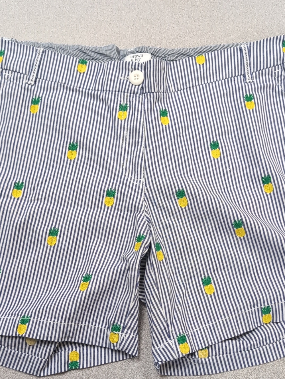 crown & ivy Navy and White Striped Pineapple Embroidered Men’s Shorts